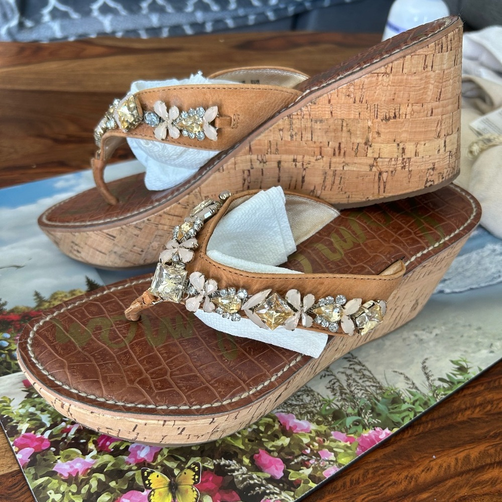 Sam Edelman Tan Wedge Sandals with Cork Heel